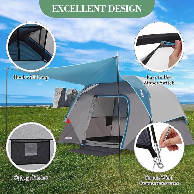Camping Tent Family Tent for Camping Easy Set Up Tents 4-6 PersonWaterproofSpacious Lightweight Portable for Family Outdoor AdventuresTraveling