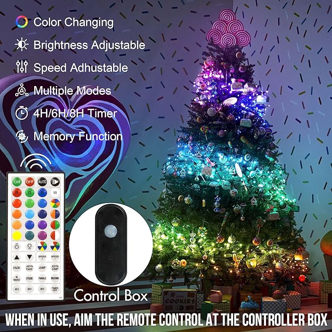 kemooie 164 FT 500 LED Christmas Lights Outdoor RGB Color Changing Lights with Remote &amp APP Control 9 Modes Plug in Green Wire Fairy Lights for Indoor Outdoor Room Garden Christmas Tree Party De