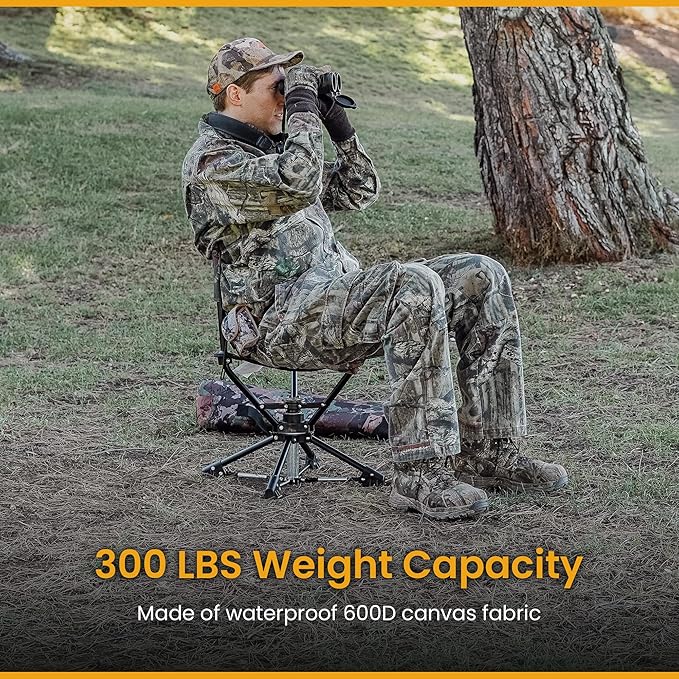 ARROWHEAD OUTDOOR 360° Degree Swivel Hunting Chair Stool Seat Perfect for Blinds No Sink Feet 450lbs Weight Capacity Carry Case Steel Frame