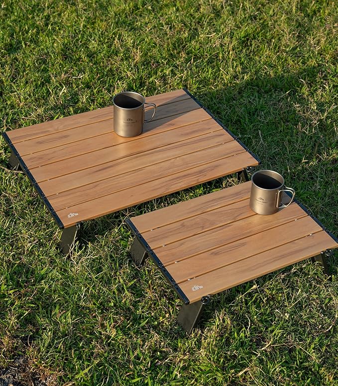 iClimb Ultralight Compact Mini Beach Picnic Folding Alu. Table with Carry Bag Two Size (Nature - S)