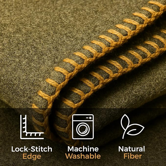 Wool Camping Blanket – 70% Wool Heavy-Duty Military Style Throw Warm &amp Washable Fire Retardant Cover for Emergency Survival &amp Outdoor Use – Perfect for Camping Car Home &amp Hiking Oliv