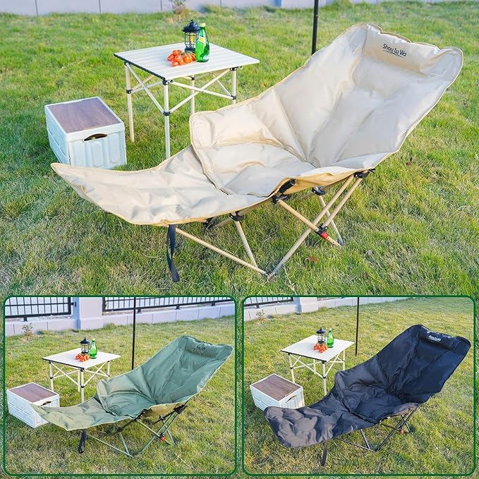 Dual Purpose Folding Camping Cot and Chair with Removable Footrest for Adults Easy-to-Assemble Adjustable Sleeping Chair with Carry Bag for Fishing Hiking Travel Home (Dark Green)