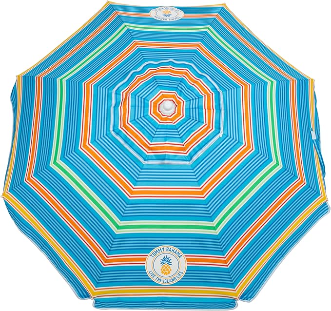 Tommy Bahama 6' UPF 50+ Tilt Beach Umbrella with Integrated Sand Anchor Wind Vent and Carry Bag