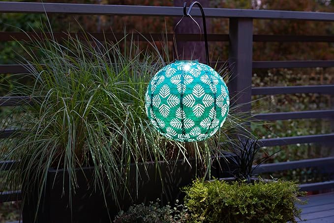 Allsop Soji Stella - Brights Geo Palm - 12 Outdoor Solar Lantern - Turquoise