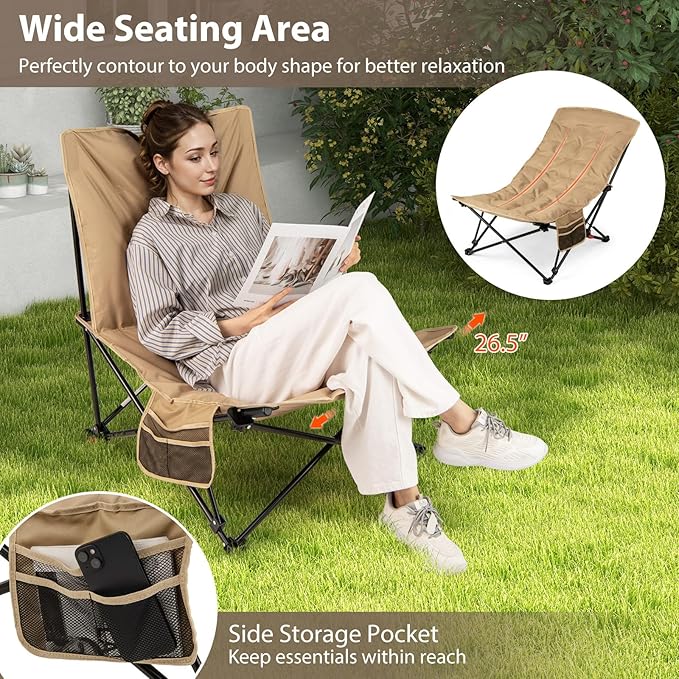 Tangkula Padded Camping Chairs Set of 2 Portable Folding Lawn Chair with Adjustable Backrest Padded Seat Carrying Bag Heavy-Duty Frame for Camp Beach Lawn Fishing Travel Sports 500 LBS Capacity