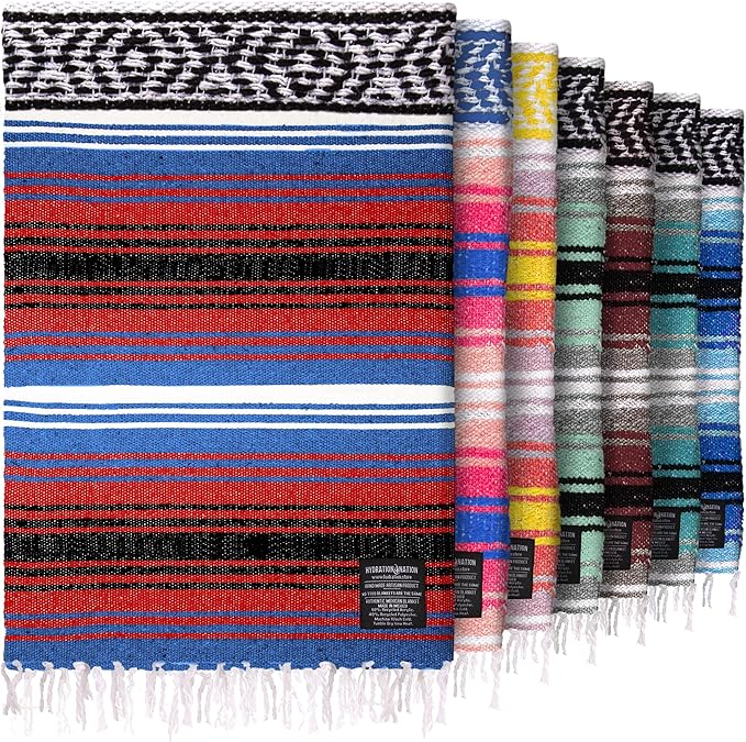 Hydration Nation Authentic Large Handwoven Mexican Striped Throw Blanket - Soft Durable Eco-Friendly - 70x50 - Mariner