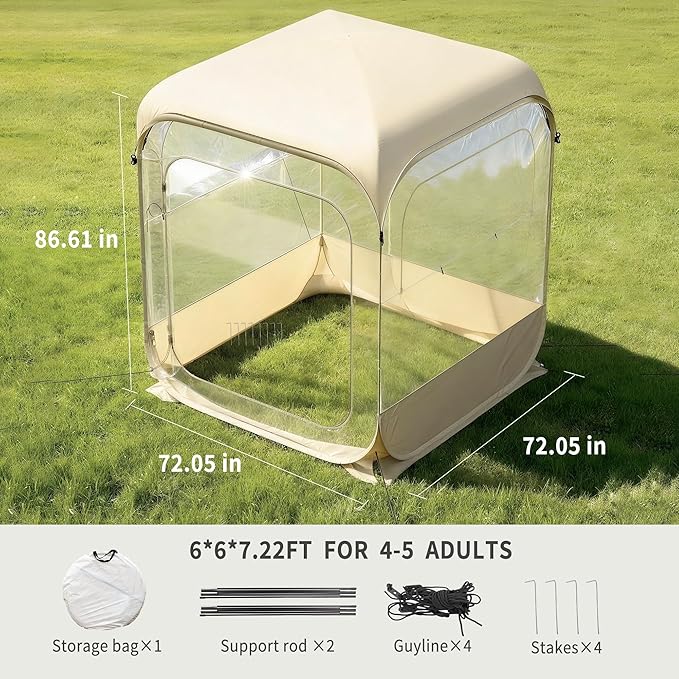 TABU 6×6ft Pop Up Bubble Tent with Top Cover for 4-6Coldproof &amp Windproof Outdoor Bubble Tent with Vent WindowsLarge Camping Shelters for BackyardsPartyHikingHeightened Version Beige