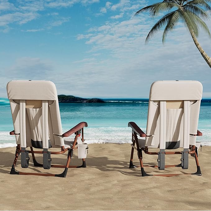 Portable Backpack Beach Chair for Adults-Folding Camping Chair with Storage Pouch &amp Cup Holder Adjustable Lounge Chairs for Outdoor Travel Picnic Park and Fishing