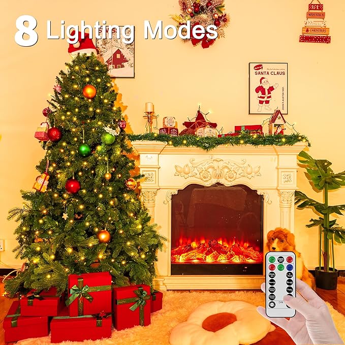 197FT 600 LED Christmas Lights Outdoor Warm White Christmas Tree Lights Plug in 8 Modes Twinkle String Light for Outside Bedroom Wedding Party Ceiling Xmas Home Decorations