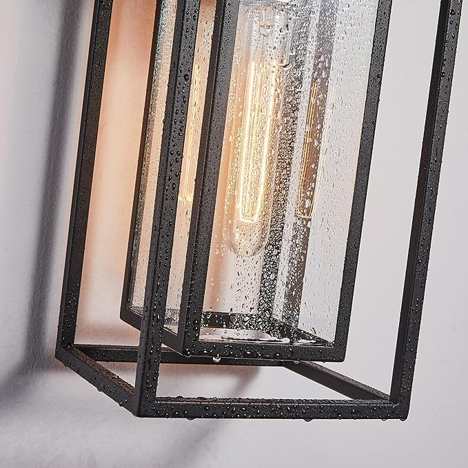 18Ht Modern Industrial Outdoor Wall Light Fixture with Textured Black Anti-Rust Metal and Clear Glass Wet Rated for Exterior House Porch Patio Outside Deck Garage Yard Front Door Garden