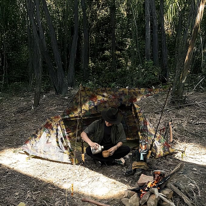Night Cat Flat Lay Hammock Tent: Portable Lightweight Camping Hammock with Mosquito Net Waterproof Rainfly for 1 Person Outdoor Camping Camouflage