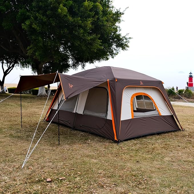 KTT Large Tent 8-10-12 PersonFamily Cabin Tents2 Rooms2 Doors and 4 Windows with MeshStraight WallWaterproofDouble LayerBig Tents for OutdoorPicnicCampingFamily Gathering