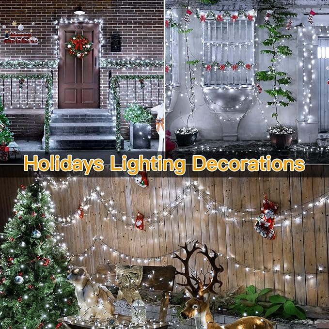 Ollny 500LED 164FT Long Christmas Tree Lights with 8 Modes Remote Timer IP44 Waterproof Outdoor Christmas Lights for Tree House Yard Outside Xmas Decorations White