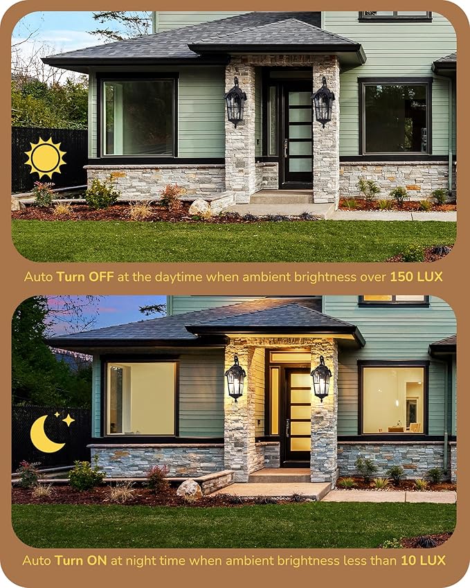 EDISHINE Dusk to Dawn Outdoor Wall Light Roman Large Size Exterior Lantern Fixtures E26 Base Waterproof Porch Lights Wall Mount Black Outside Wall Sconce 2 Pack