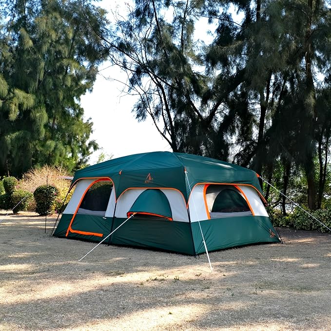 KTT Extra Large Tent 10-12-14 Person(A)Family Cabin Tents2 Rooms3 Doors and 3 Windows with MeshStraight WallWaterproofDouble LayerBig Tent for OutdoorPicnicCampingFamily Gathering