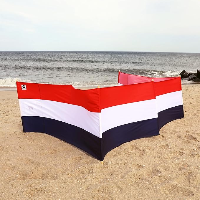 erda Liberty Stripe Pro Beach Recycled Polyester Rip-Stop 20 ft Lightweight Windscreen Privacy Screen Wind Blocker Free Matching Shoulder Bag