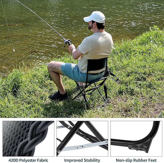 X Strike Portable Fishing Chairs Outdoor Folding Stool for Adults Portable Camping Chair for Ice FishingHuntingLawnPatioGarden300LBS.
