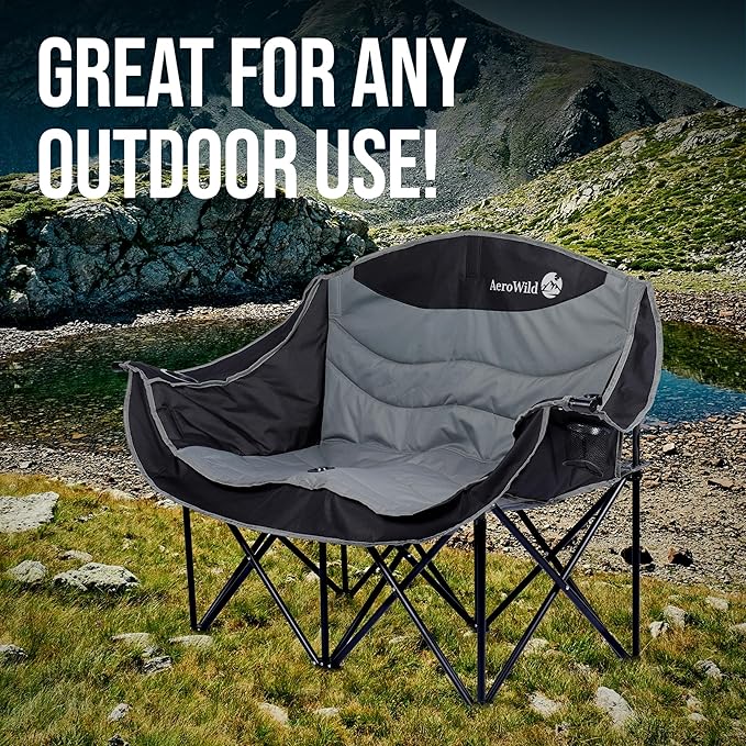 Double Folding Chair – Portable Loveseat for 2 Adults with 600 lbs Support – Water &amp UV Resistant Folding Outdoor Chair for Beach Picnic Camping