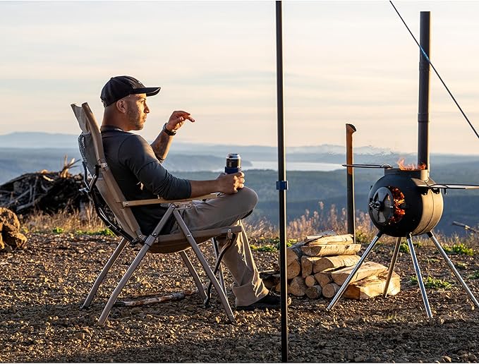Kakadu Revived Recliner Adjustable Camping Chair w/ 4 Reclining Positions Recycled Heavy-Duty Canvas w/Rugged Aluminum Frame and Bamboo Armrests Foldable Chair Includes Carry Bag