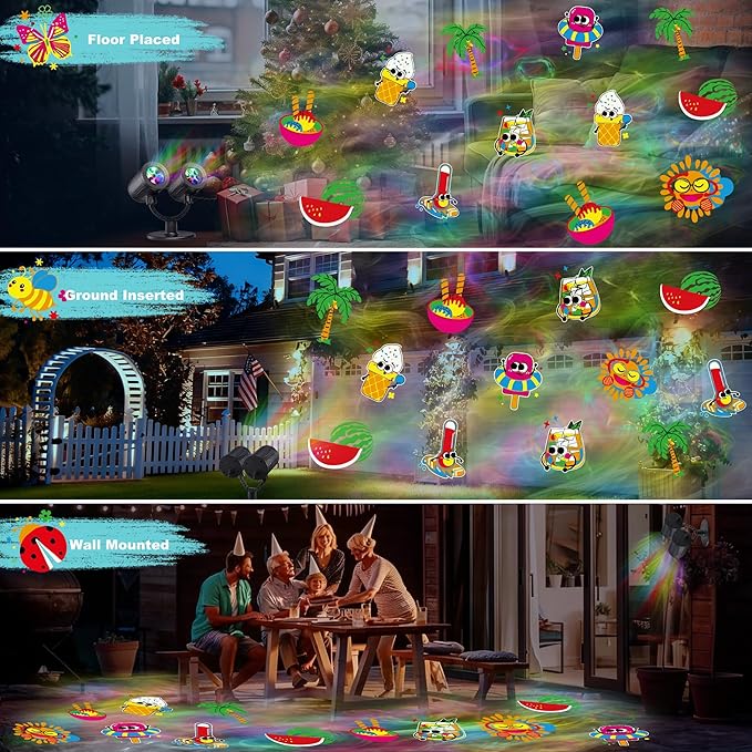 Toodour LED Projector Lights Outdoor Double Head Dynamic Pool Lights Projector with Timer Waterproof Indoor Outdoor Decorations Light for Beach Pool Garden Yard Home Window Wall Decor