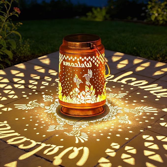 Solar Lanterns Outdoor Waterproof Hummingbird Garden Decor Gifts for Women Mom Grandma Hanging Solar Lights Metal Solar Decoration Outside for Yard Patio Backyard Porch