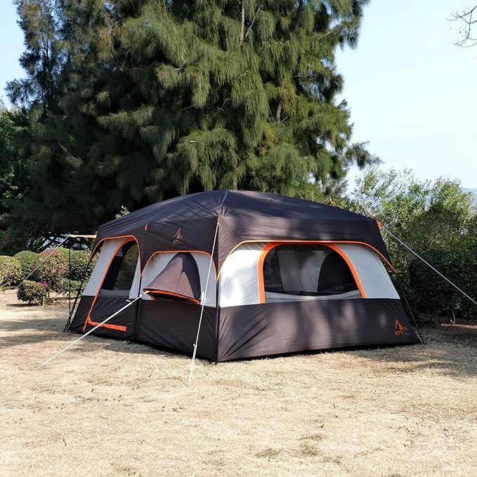 KTT Extra Large Tent 10-12-14 Person(A)Family Cabin Tents2 Rooms3 Doors and 3 Windows with MeshStraight WallWaterproofDouble LayerBig Tent for OutdoorPicnicCampingFamily Gathering