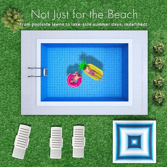 Premium Beach Cabana - Umbrellissimo Signature Blue Ombre. Includes Sand Anchor Designer Canvas Prints &amp Fringe finishes Sand Pockets pegs Carry Bag. Easy Set up 6.6'x6.6' of Cool UPF50+ Shade