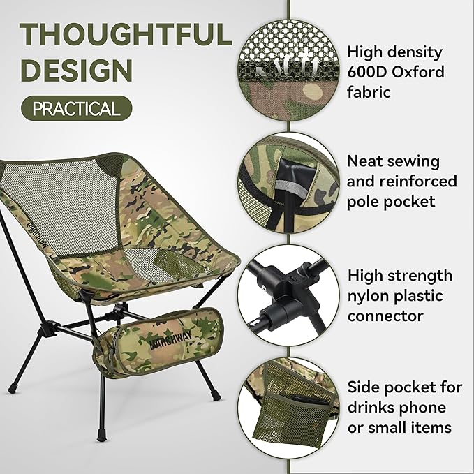 MARCHWAY Ultralight Folding Camping Chair Heavy Duty Portable Compact for Outdoor Camp Travel Beach Picnic Festival Hiking Lightweight Backpacking (Camo)