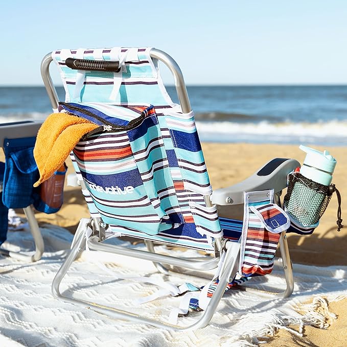 Homevative Kids Folding Backpack Beach Chair with 4 Positions Carry Handle Storage Pouch Cup Holder and Phone Holder Lightweight