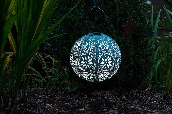 Allsop Soji Stella - Brights Geo Palm - 12 Outdoor Solar Lantern - Mineral Green