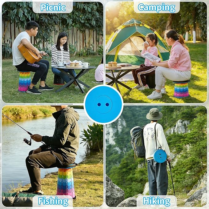 VECELO Telescoping Folding Stool Upgraded Portable Collapsible Retractable Stool with Load Capacity 400lbs for Garden Fishing Camping Hiking BBQ 1 PCS Rainbow Blue