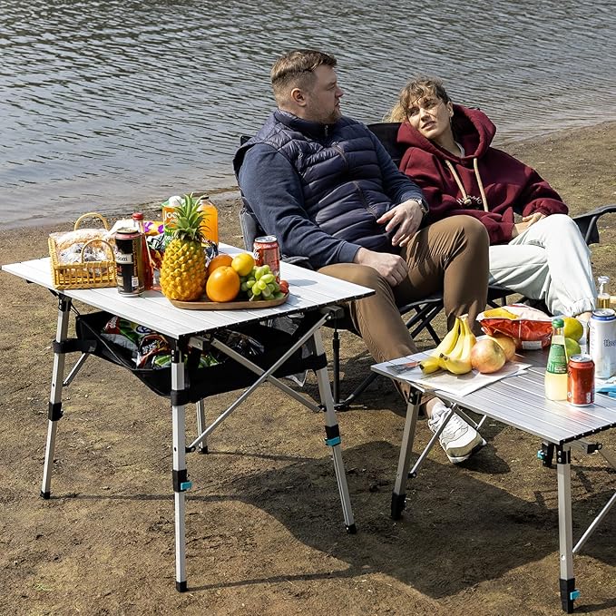 Portable Camping Table with Adjustable Legs Lightweight Aluminum Folding Table Foldable Table for Outdoor Cooking Picnic Beach Backyards Rectangular