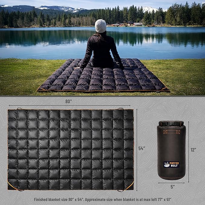 PW700 Extra Large Double Insulated Outdoor Camping Blanket | 2X Puffy Warm Packable Weatherproof Durable and Lightweight | Top Quilt for Hiking Backpacking Stadium Events Picnics