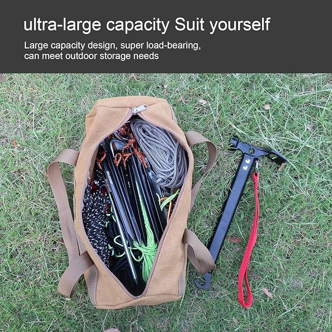 8 Pack Tent Stakes Camping Accessories Kit and Camping Hammer with Canvas Storage Bag for Outdoor Tent &amp tarp-Essential Accessories Carbon Steel Aluminum Camping Hammer for Hiking Kit