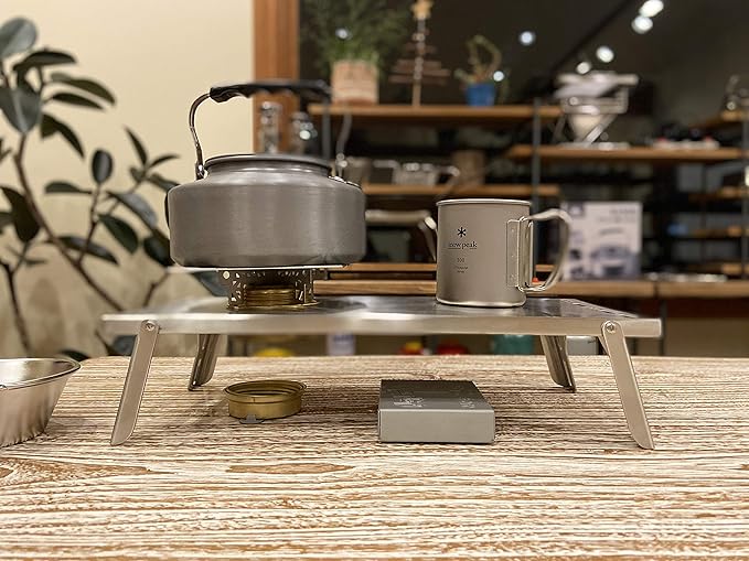 CAMPINGMOON Solo Camping Table Small Tabletop Heat Shield Windshield Stainless Steel Lightweight Compact with Storage Bag for ST-310 Alcohol Stove SK-310CP (Silver-JP)