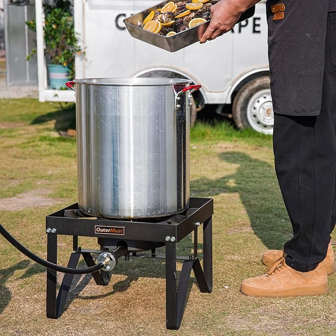 Outdoor Propane Burner Heavy Duty Propane Gas Stoves for Cooking with 10 PSI Regulator and Cast Iron Braided Holes Perfect for Home Brewing Crawfish Boiler Turkey Fryer and Seafood Boiler
