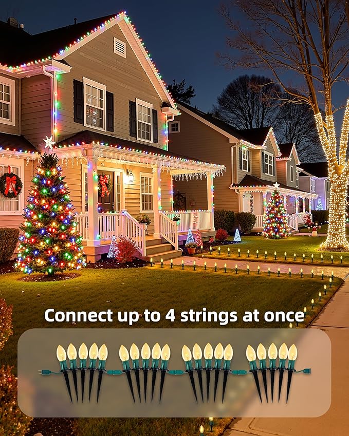 Brightown C9 Christmas Pathway String Lights - Outdoor with 102.8 FT Length 80 Clear Lights Waterproof Walkway for Indoor/Outdoor Xmas Party Decor Warm White