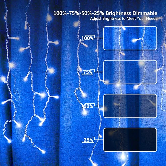 Brizled Blue Icicle Lights 29ft 360 LED Christmas Icicle Lights with Remote 8 Modes Christmas Roof Light with 60 Drops Connectable Xmas Eave Light Outdoor Drop Lighting for Xmas Wedding Holiday
