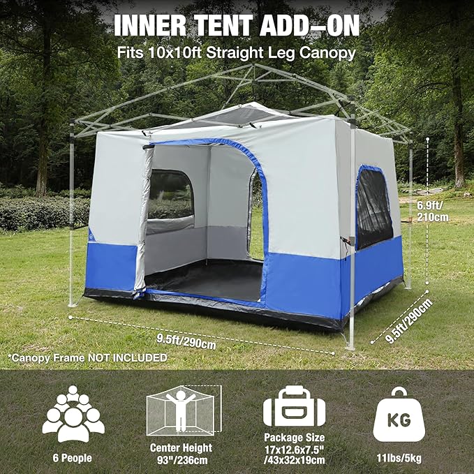 REDCAMP Canopy Camping Tent for Pop Up Canopy Tent Inner Tent Converts Straight Leg 10'x10' or 10'x20' Canopy into Camping Tent Fits 4-6 Person(Frame/Shelter NOT Included)