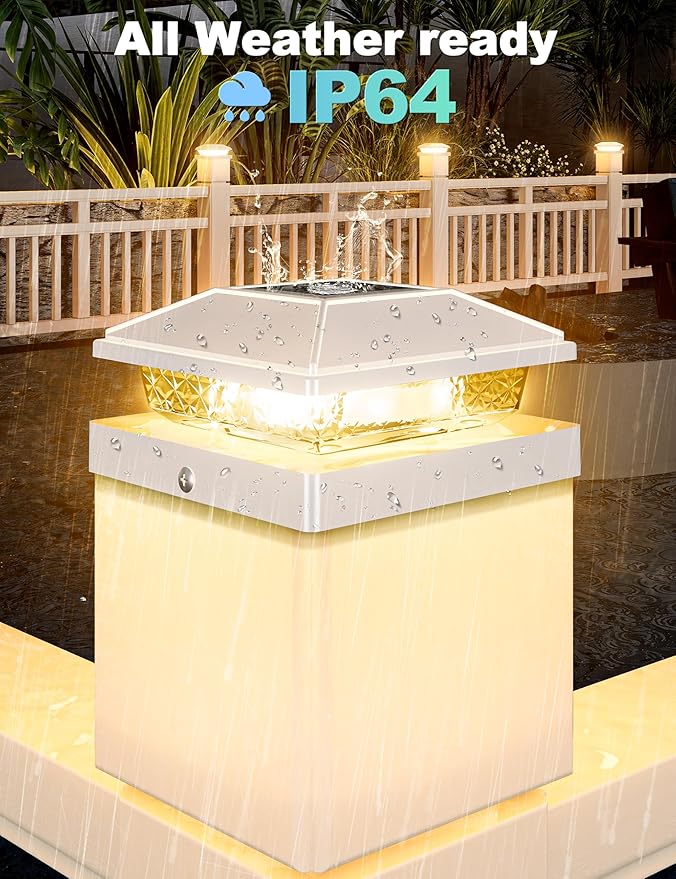 VOLISUN 4x4 Solar Fence - Post Lights 8pack Post Cap Light Outdoor Waterproof Whtie Deck Cap Light Solar Powered with Warm Whitefor 4x4 Wooden/4x4 or 5x5 Vinyl