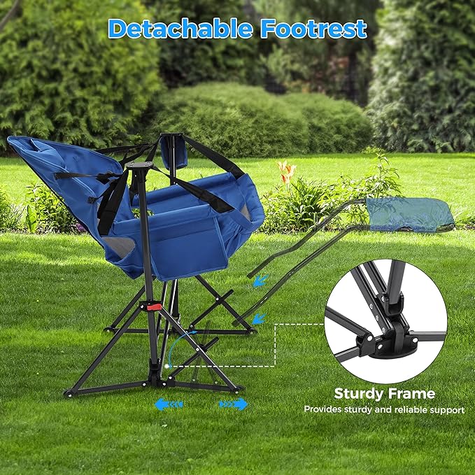 Ainfox Hammock Camping Chair with Footrest Heavy Duty Foldable Portable Rocking Hammock Chairs Outside Swinging Camp with Cup Holder Pillow for Outdoor Patio Poolside Blue 2 Pack