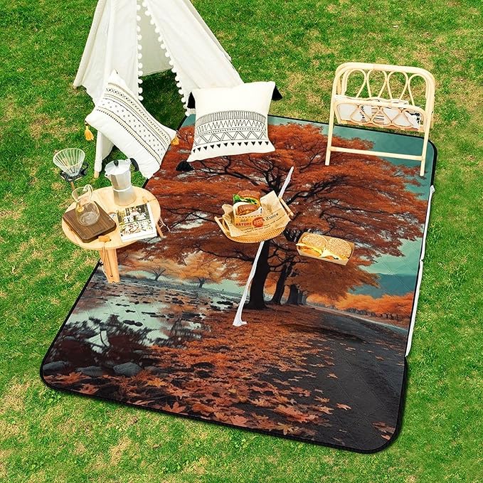 Zipper Maple Tree in Autumn Style Picnic Mat Suitable for Travel Camping Park Or Home Use