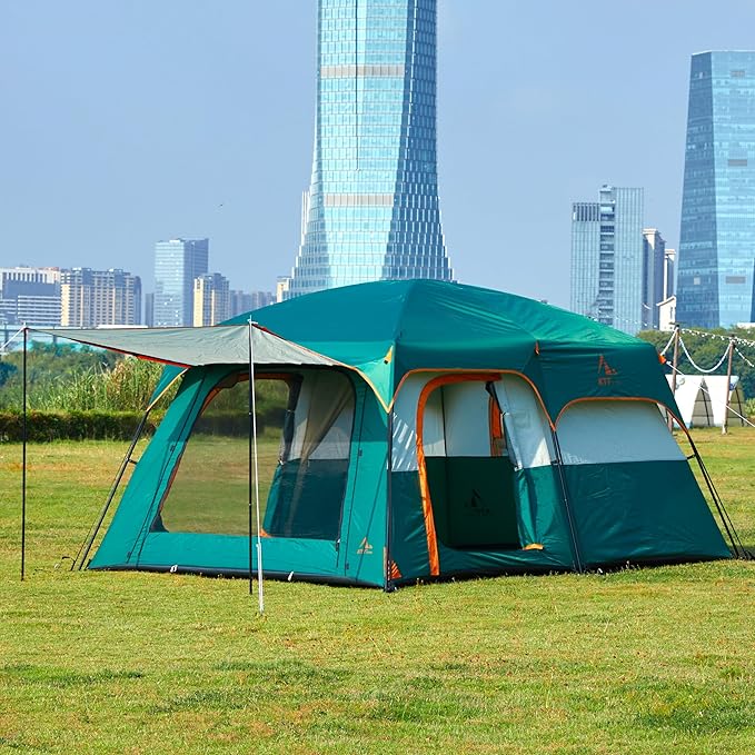 KTT Large Tent 8-10-12 PersonFamily Cabin Tents2 Rooms2 Doors and 4 Windows with MeshStraight WallWaterproofDouble LayerBig Tents for OutdoorPicnicCampingFamily Gathering