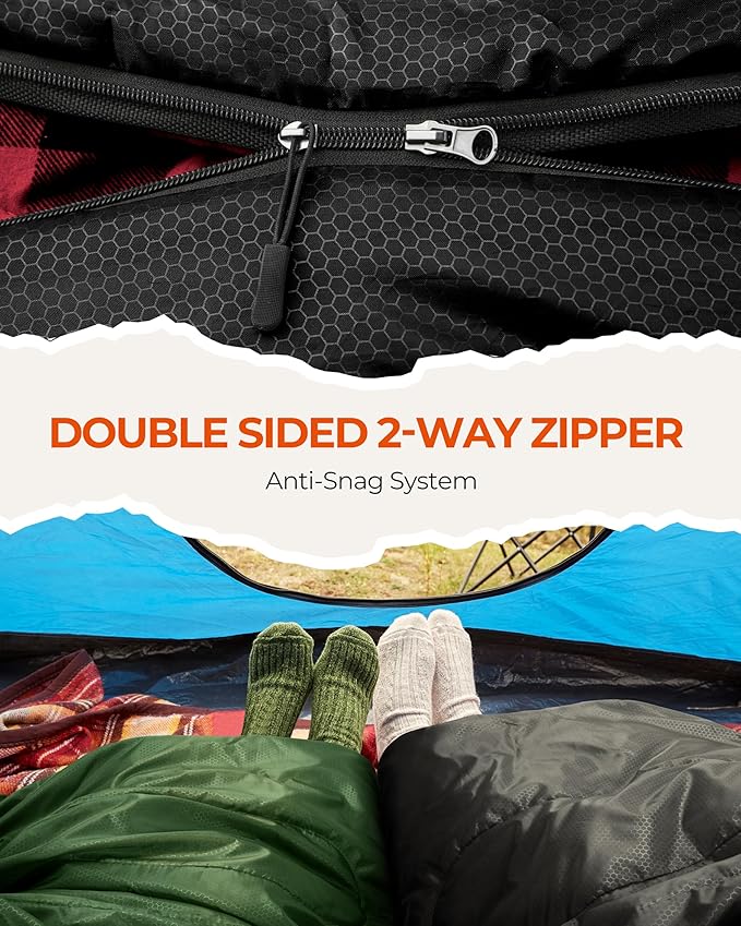 Sportneer 0 Degree Sleeping Bag for Cold Weather XL Winter Sleeping Bag for Adults Flannel Lined Camping Sleeping Bag 32°F–59°F Rated 87 x 33.5 4.4 lbs Detachable Hood Compression Sack