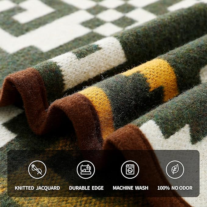 ACUSHLA Merino Wool Camp Blanket - Warm Thick Washable Large Outdoor Camping Sleeping Throw Blanket All Weather Aztec Style 63''X79''