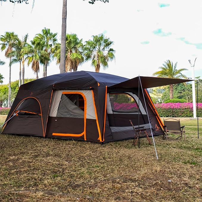 KTT Extra Large Tent 8-10-12 PersonFamily Cabin Tents2 Rooms3 Doors and 3 Windows with MeshStraight WallWaterproofDouble LayerBig Tents for OutdoorPicnicCampingFamily Gathering