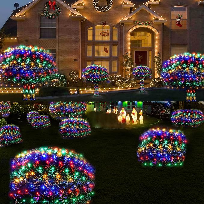 WBao Christmas Lights Outdoor 360LED 11.5ft x 6.9ft Net Lights with 8 Modes Timer UL Certified End to End Connectable Waterproof for Lawn Bushes Trees Outdoor Christmas Decorations Multicolor
