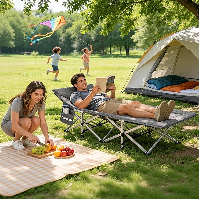 Camping cots for AdultsCots for SleepingCushion and Pillow Camping Tent cotHigh Weight Capacity Compact Storagewith Carry BagIdeal for Outdoor Camping Office useNapping Beach Trips