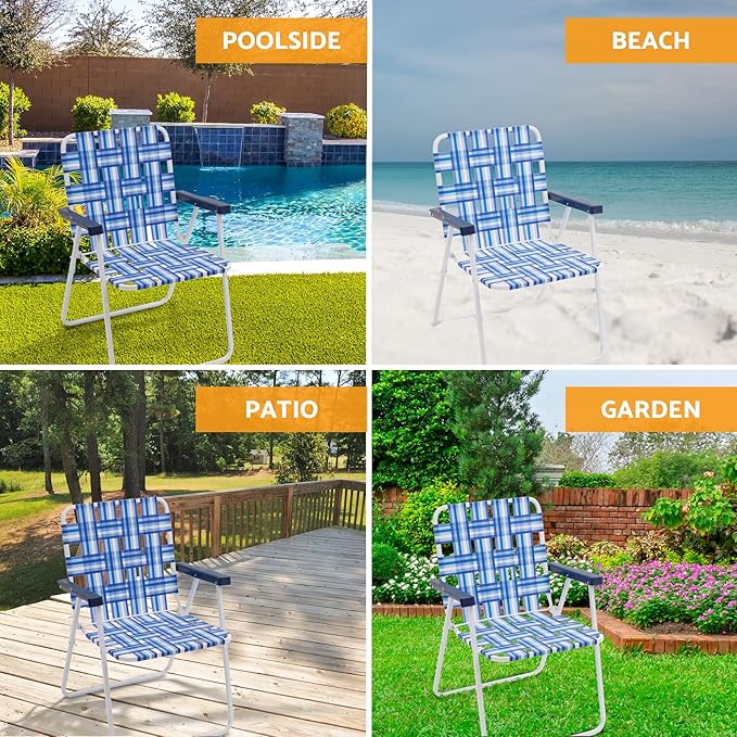 CAMP &amp GO 16 Extended Height Folding Web Lawn Chair Blue/White