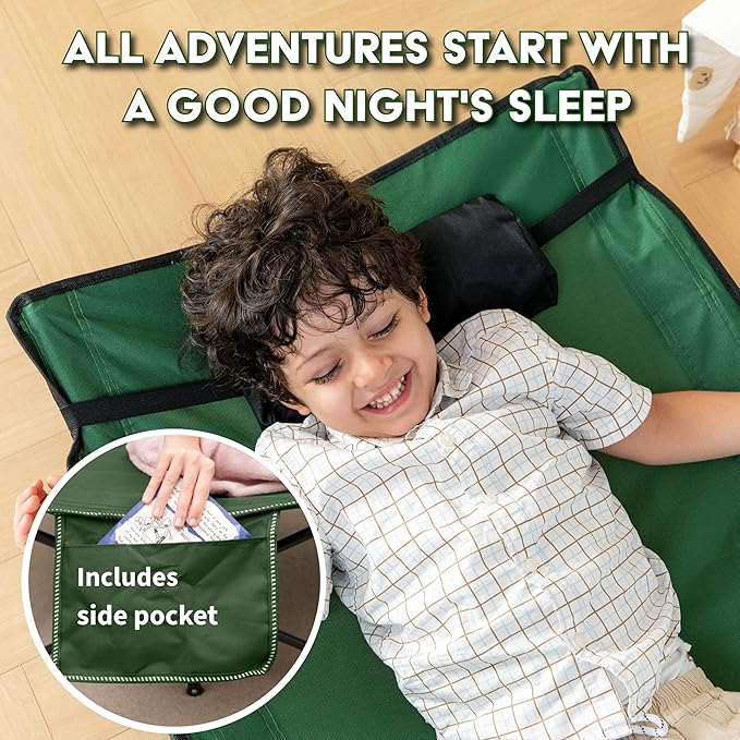 LITTLE EXPLORERS Kids cot Child Camping and Travel Cot Kids Cots for Sleeping Foldable Bed for Kid Includes Pillow and Bag | Age 3-12 | 60inch